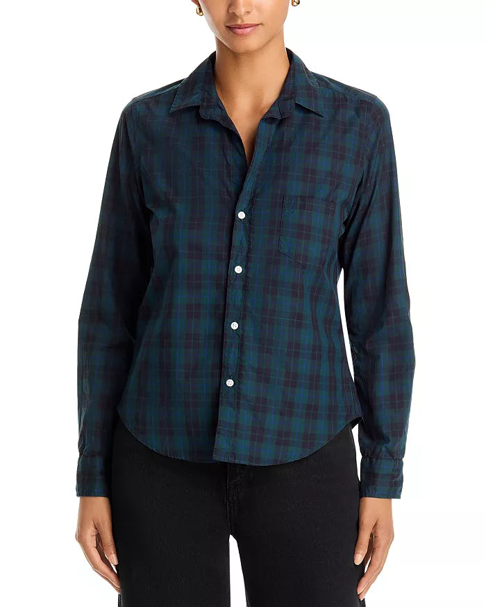 Eileen Relaxed Button Up- Green Black Blue Plaid