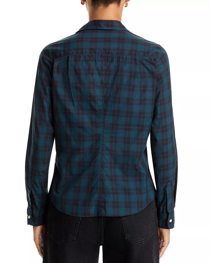 Eileen Relaxed Button Up- Green Black Blue Plaid