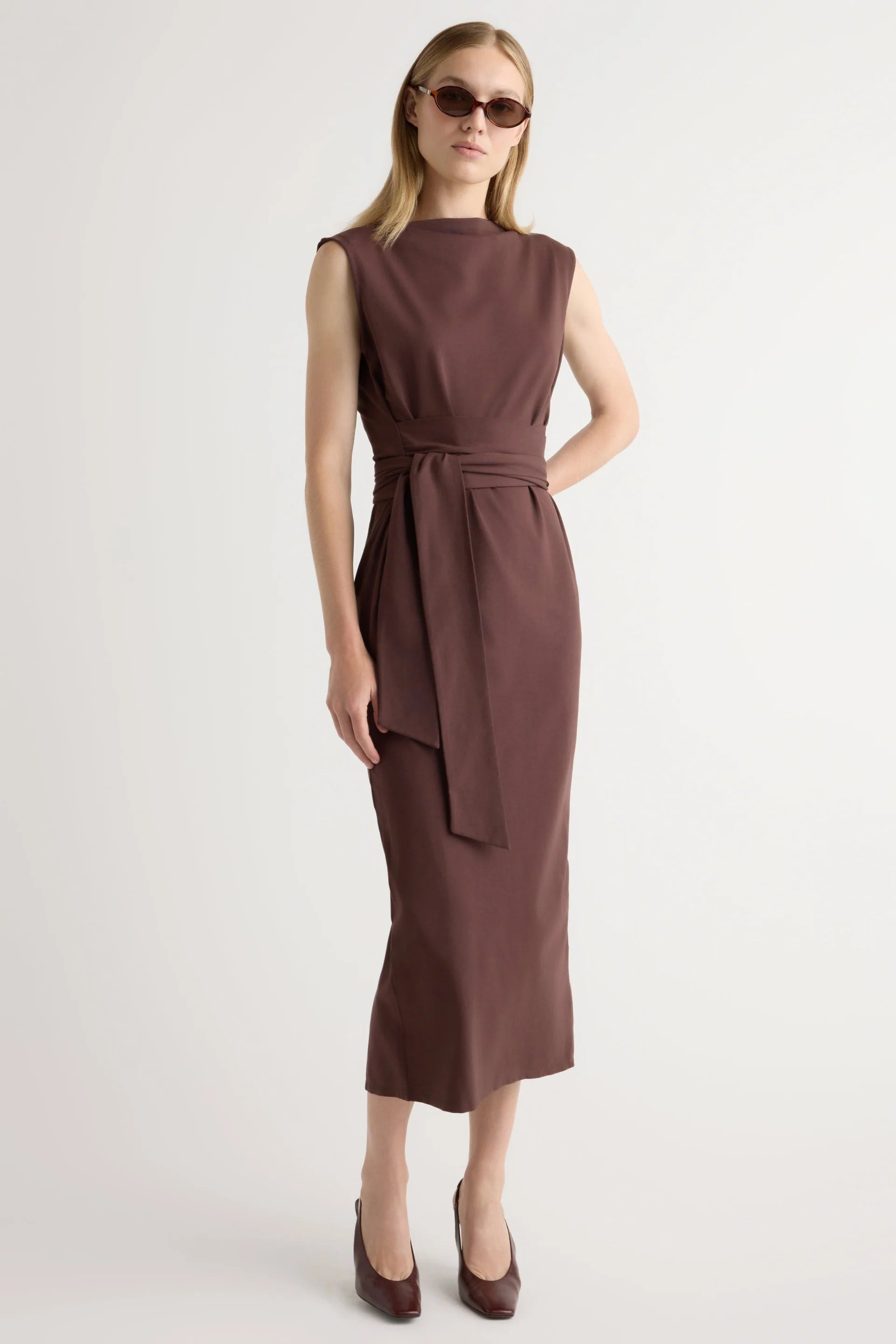 Edina Tie Front Slit Neck Dress
