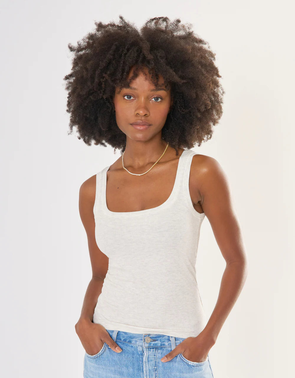 Franklin Ribbed Square Neck Tank in Heather Ash