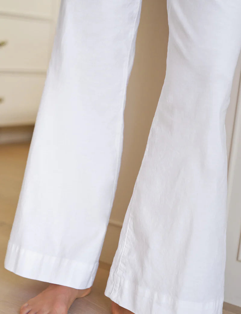 Italian Wide Leg Chino in White Linen