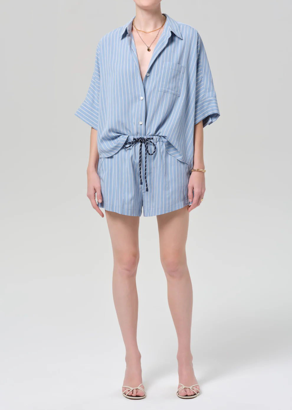 Este Drawstring Short in Capri Stripe