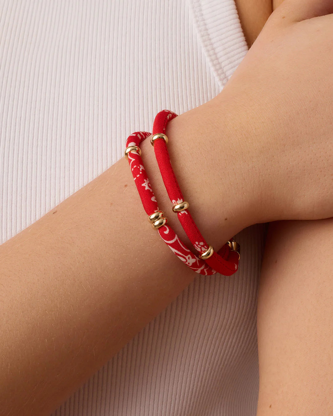 Paisley Bandana Pearl Bracelet Red