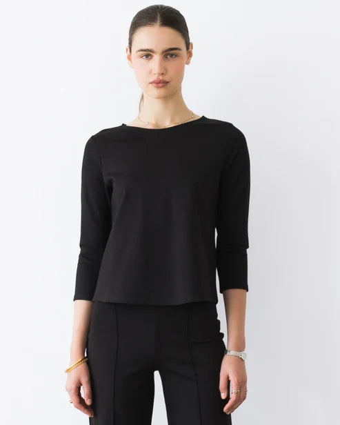 Black Ponte Knit 3/4 Sleeve Top