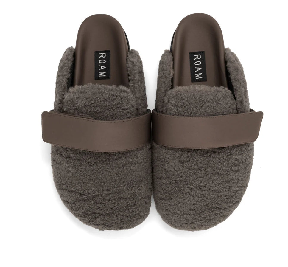 Fuzzy Loafer Mule in Taupe