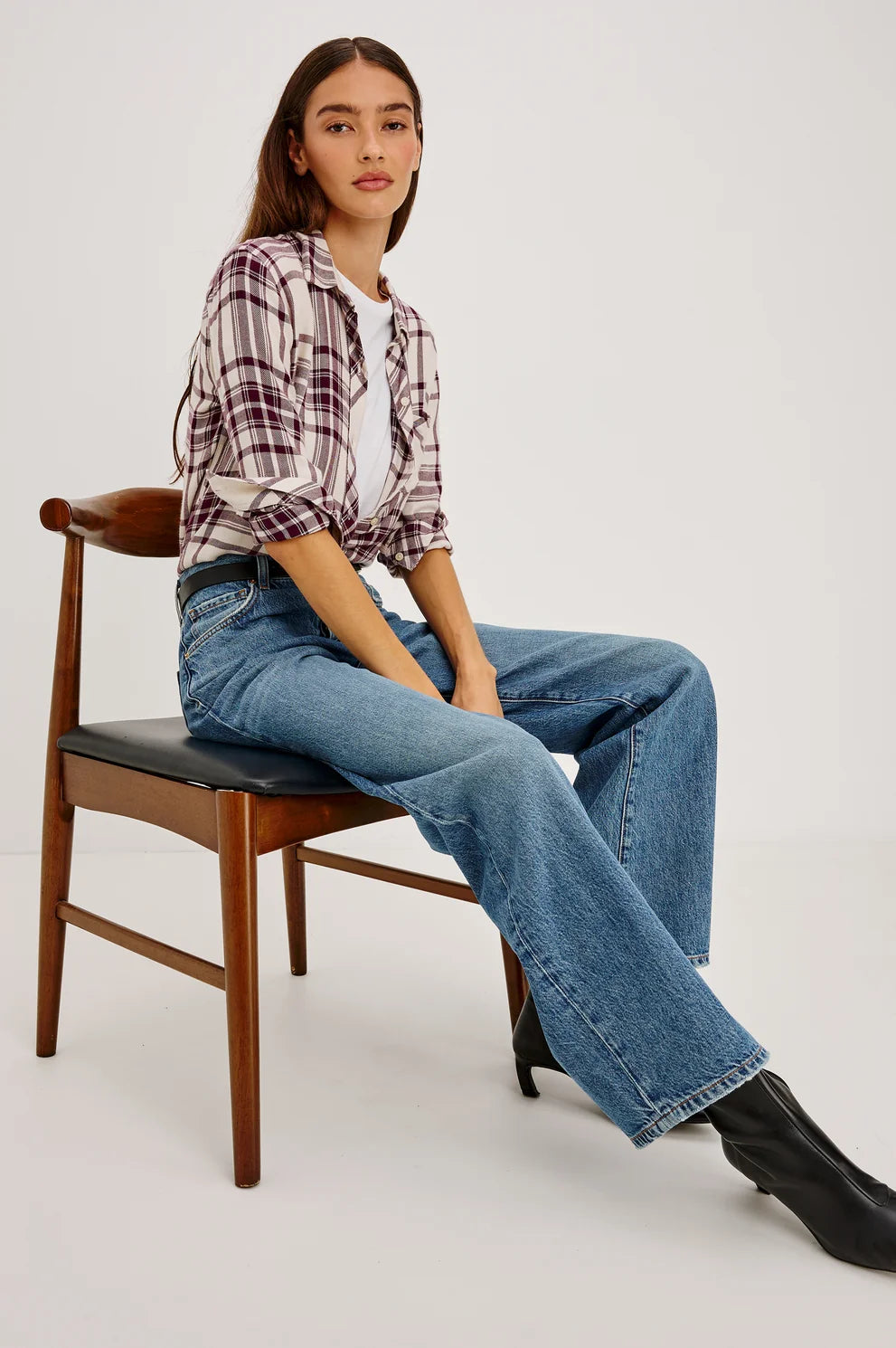 Hunter Shirt in Ivory Maroon