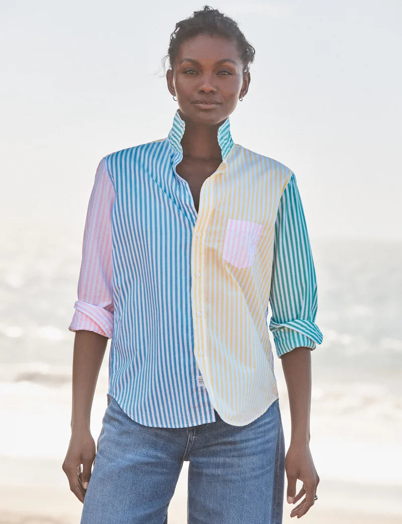 Relaxed Button-Up Shirt in Color Block Stripe