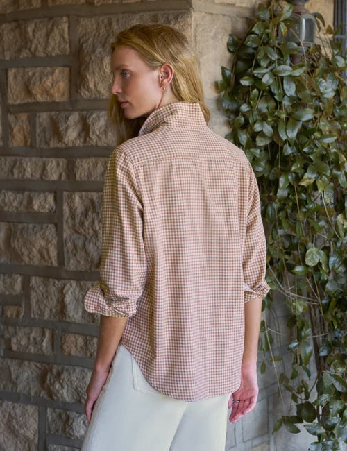 Eileen Relaxed Button-Up Shirt in Sand Brown Cream Small Plaid