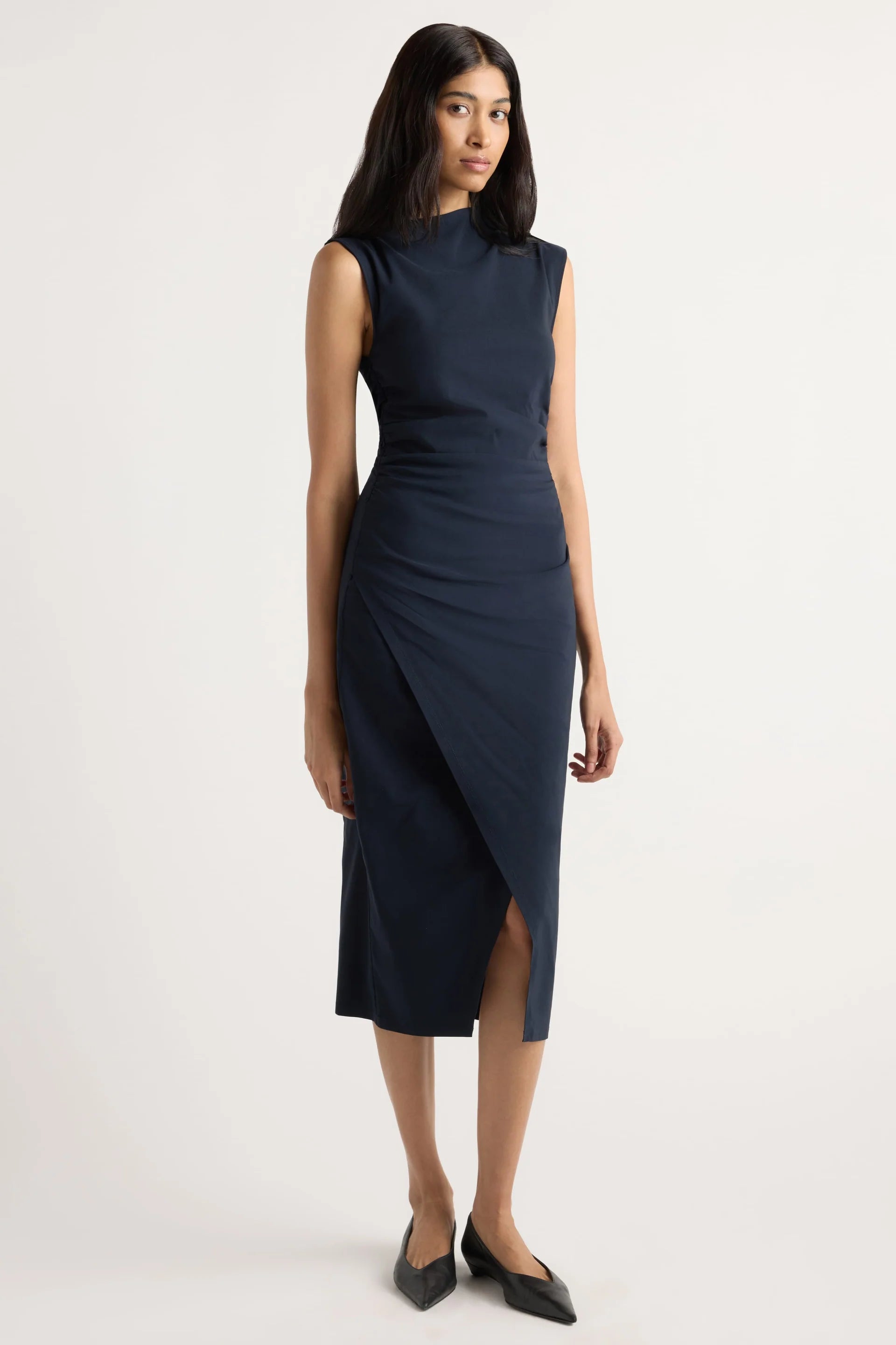 Manon Asymmetrical Neck Ruched Dress