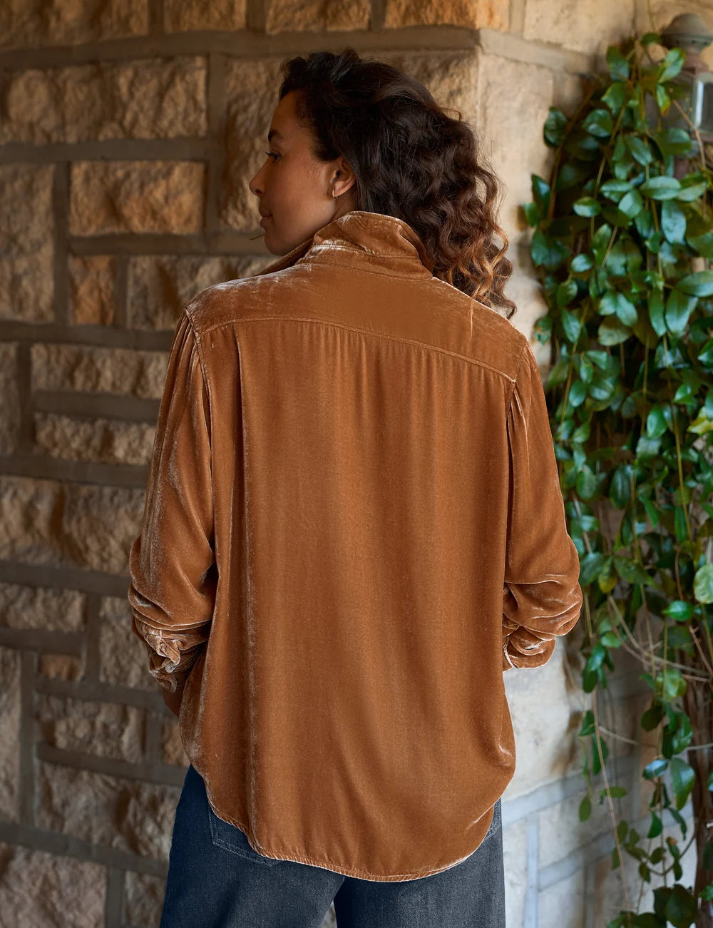Eileen Relaxed Button Up- Gold Velvet