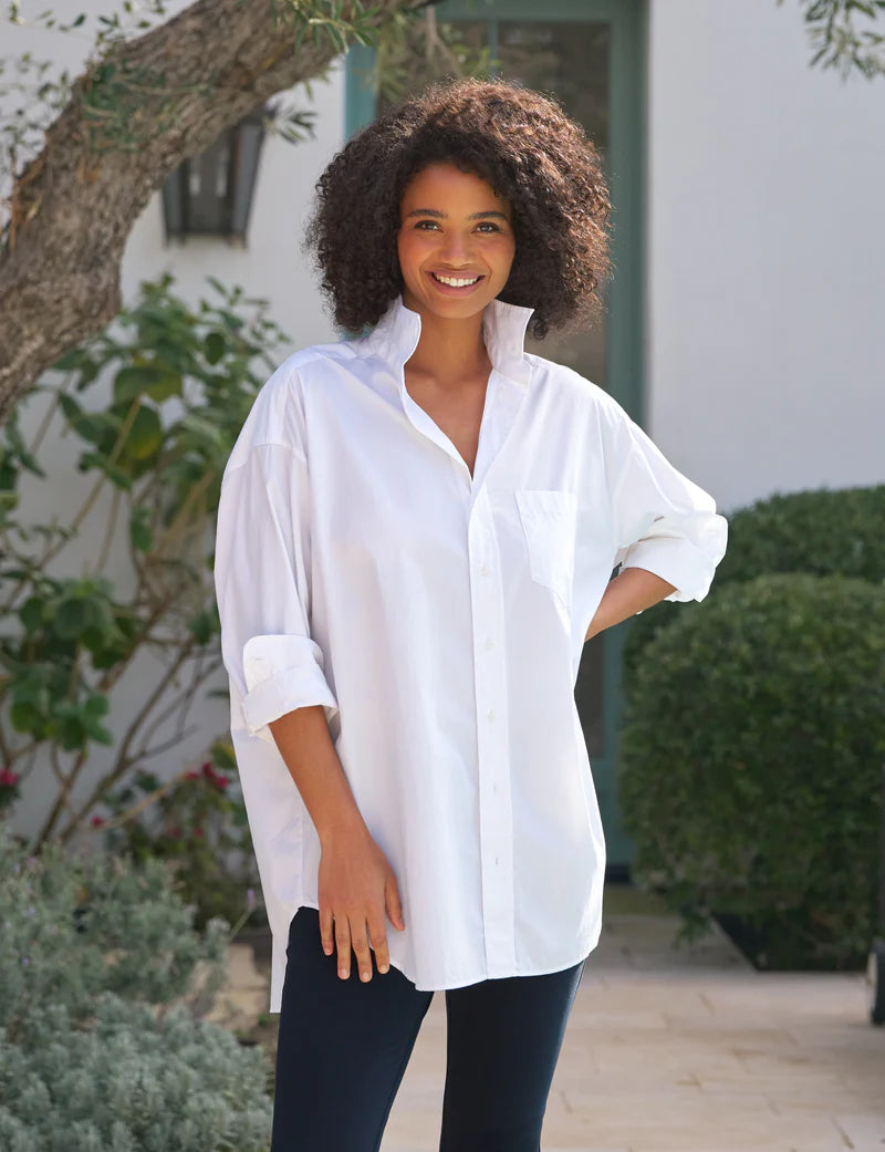One-Size Button-Up Shirt in White Superluxe