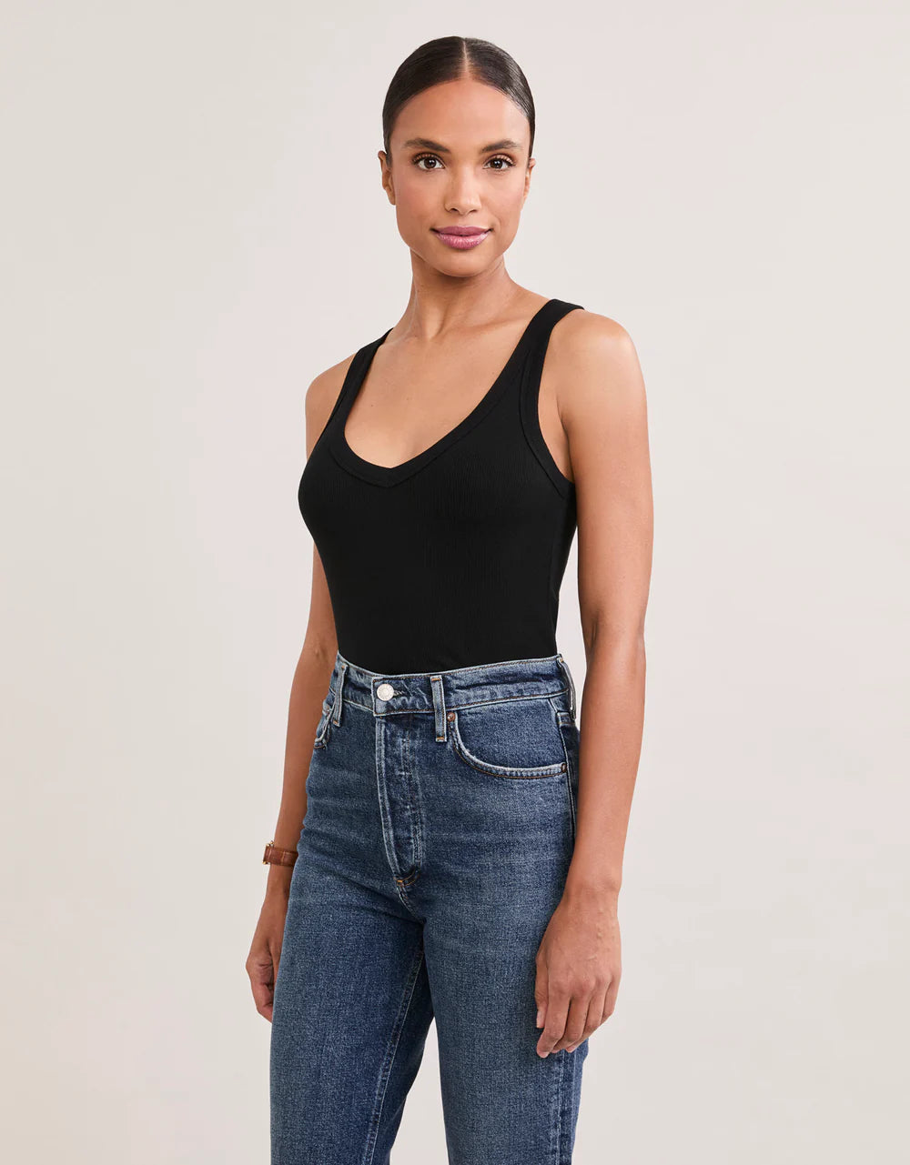 Augusta Ribbed V Neck Tank in Black