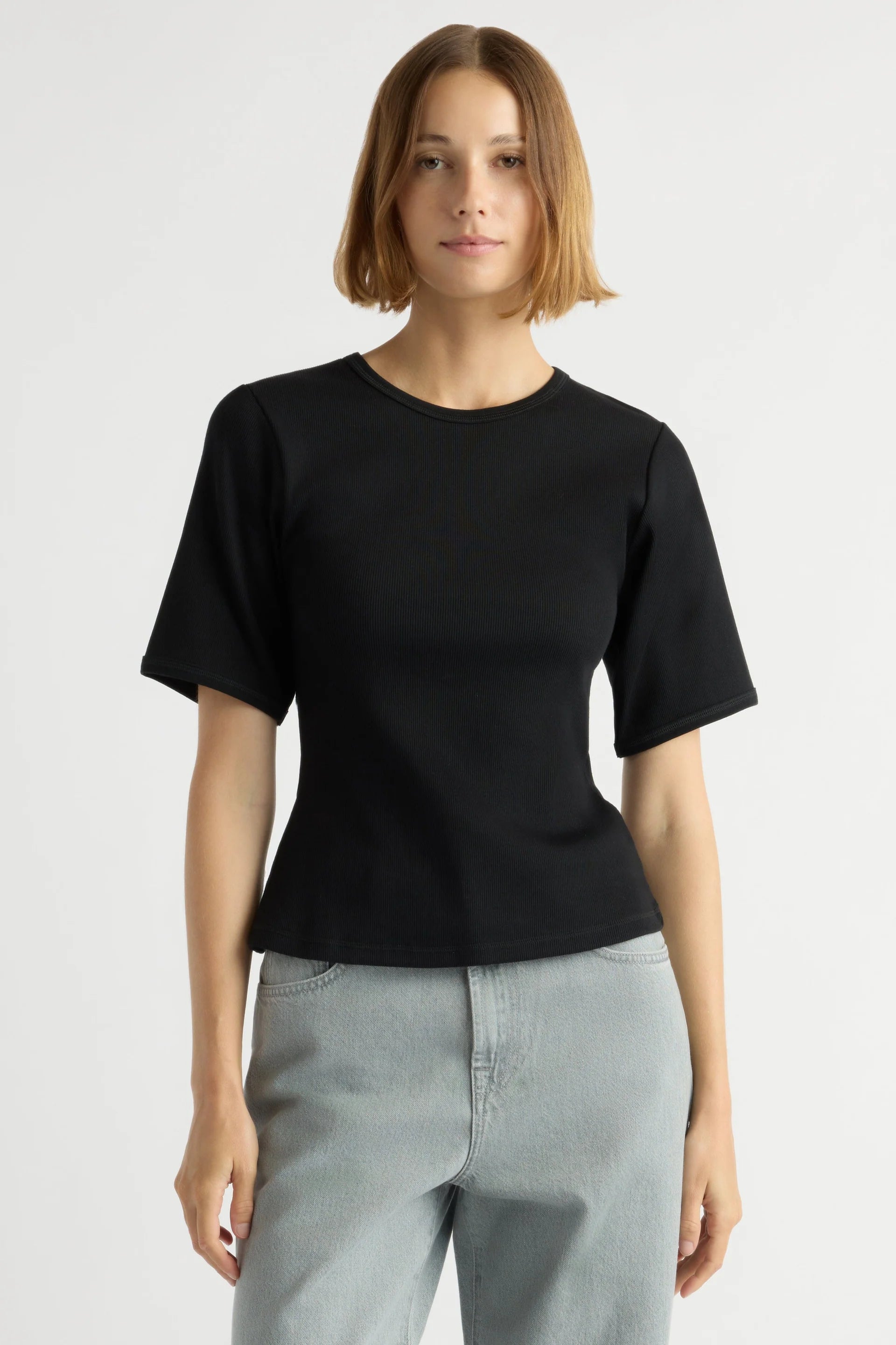 Reanne Ribbed Sculpted Crew-Neck Tee