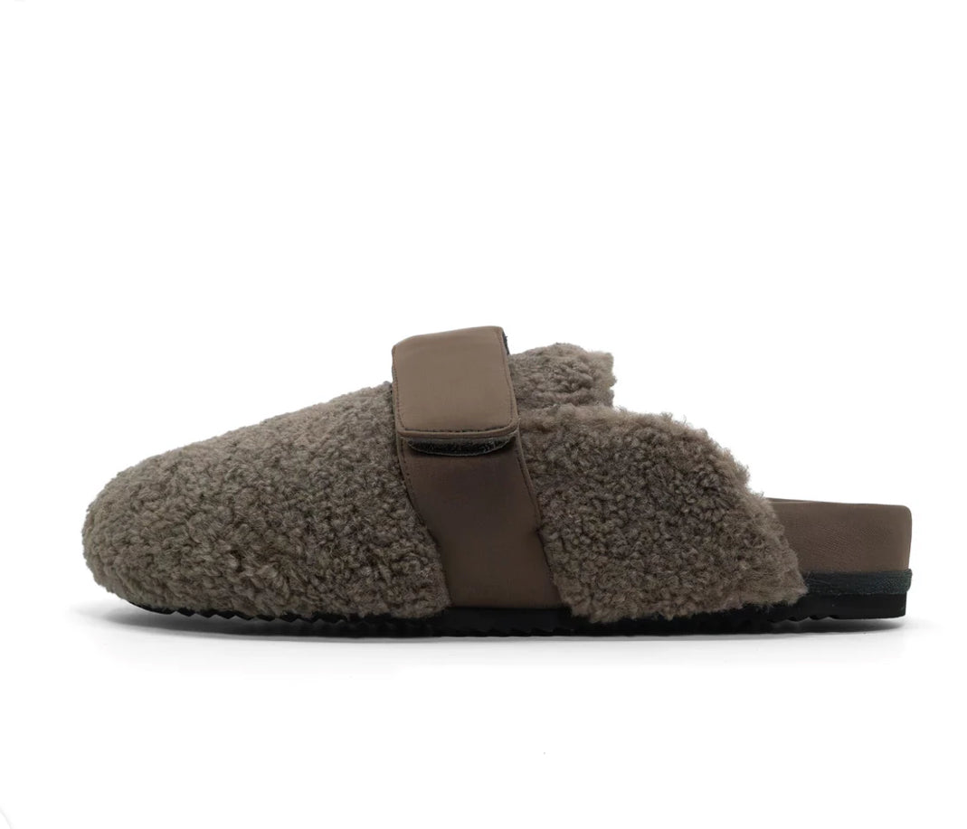 Fuzzy Loafer Mule in Taupe