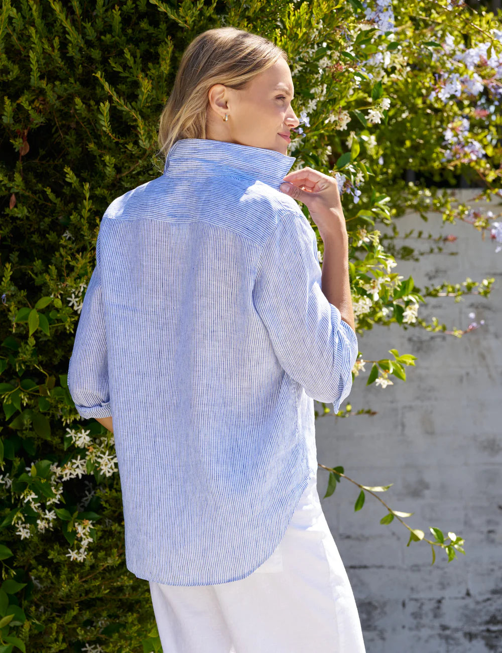 Oversized Button Up Thin Blue Stripe