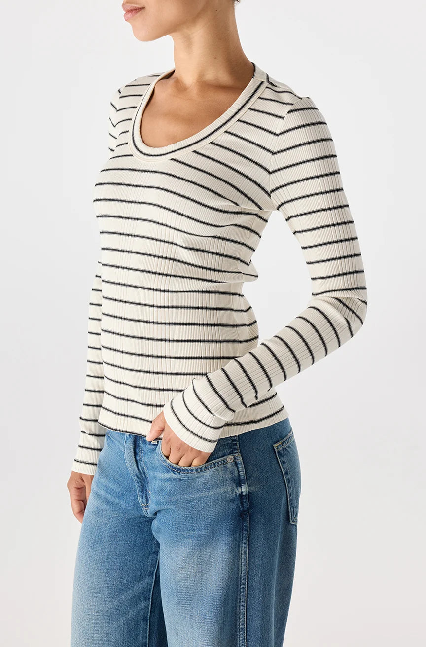 Joanna Long Sleeve Tee - Natural/ Black