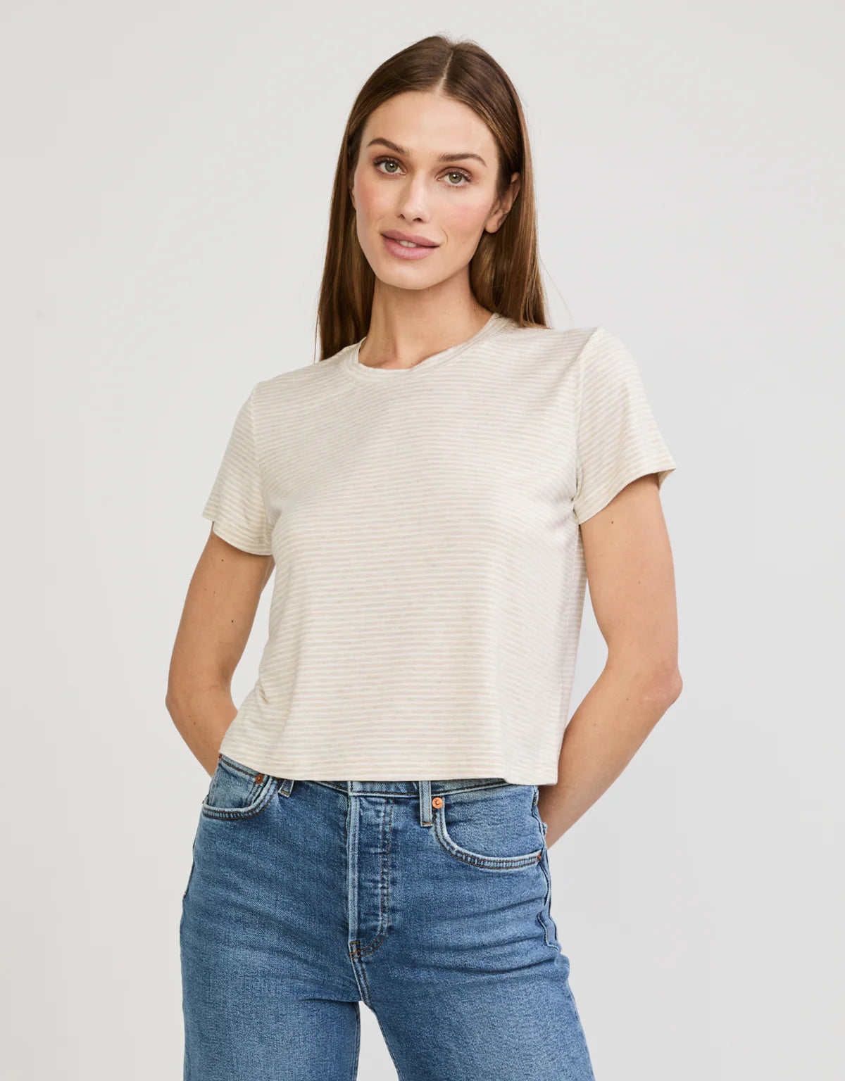 Brooklyn Tee in Oatmeal/White Stripe