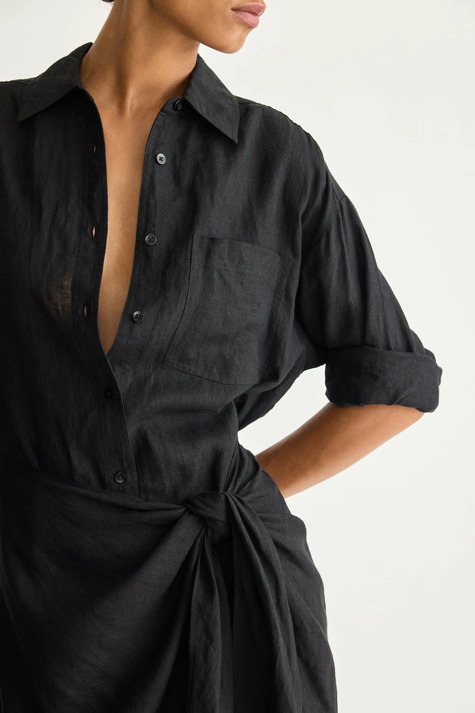 Alessandra Sarong Shirt Dress in Blk Blk