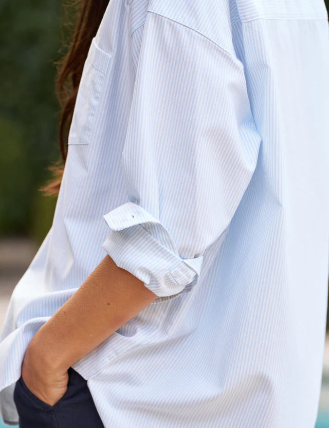 Oversized Button Up Shirt in Light Blue Stripe