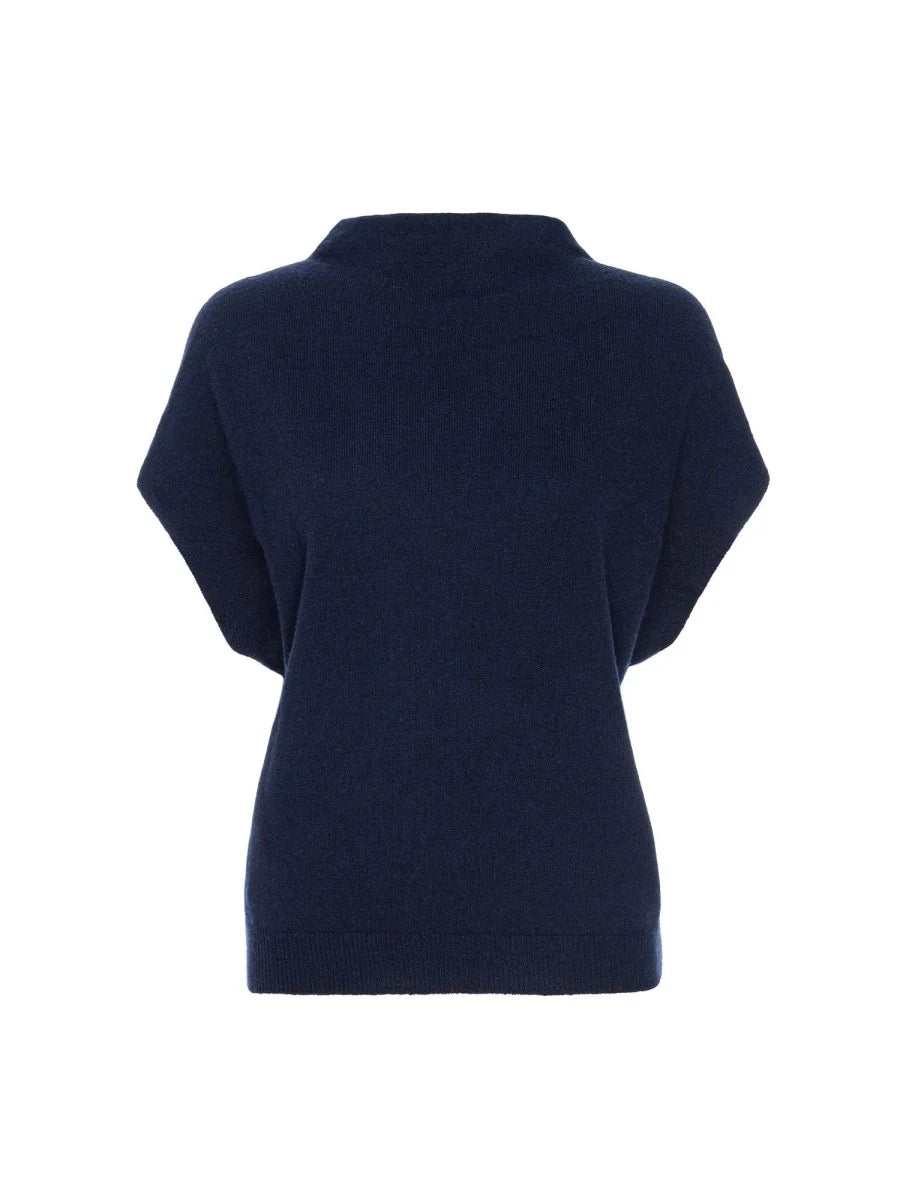 The Morten Funnel Neck Cashmere Top in Navy