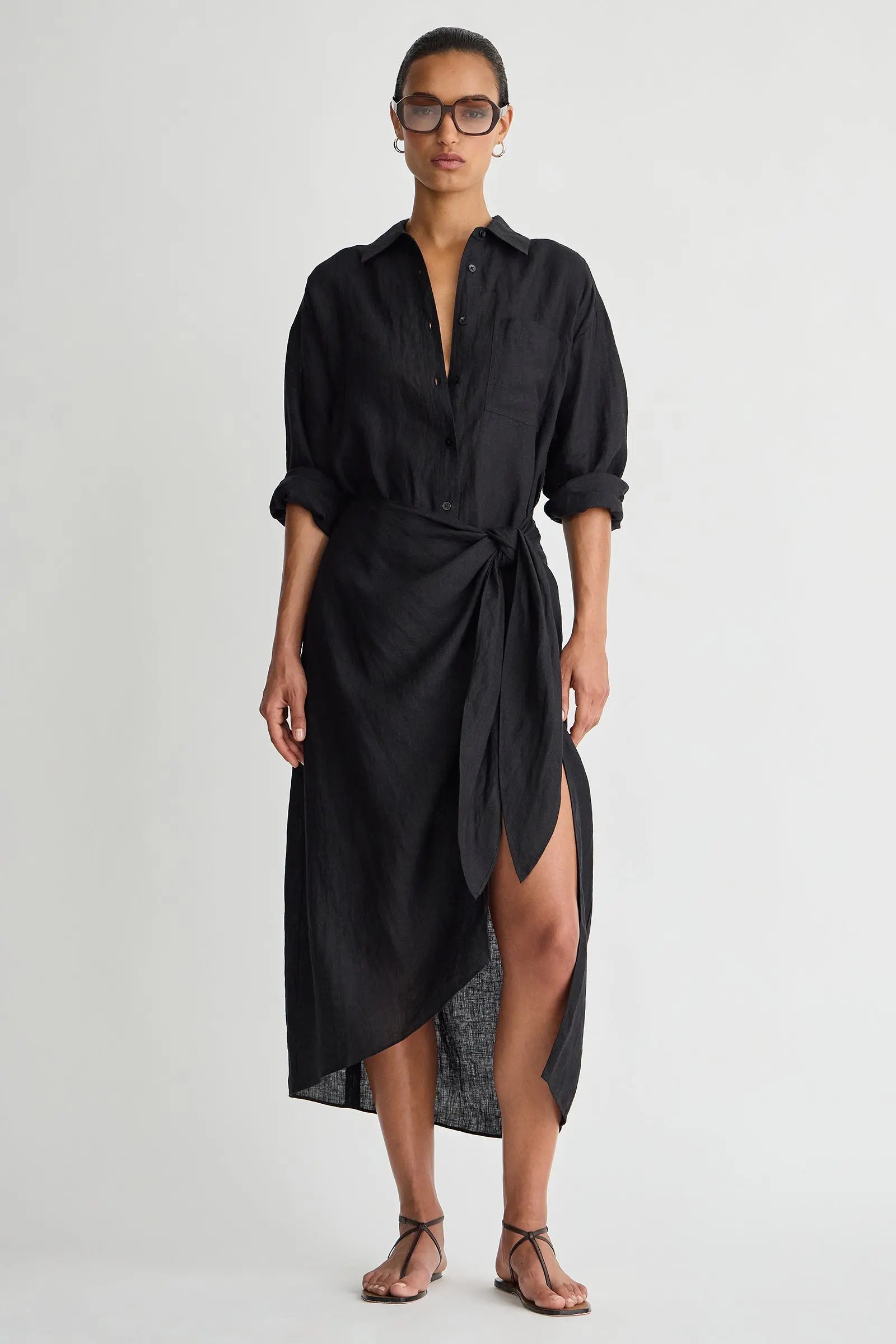 Alessandra Sarong Shirt Dress in Blk Blk