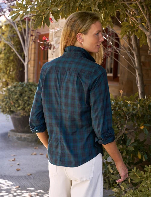 Barry Tailored Button-Up Shirt in Navy Green Large Plaid