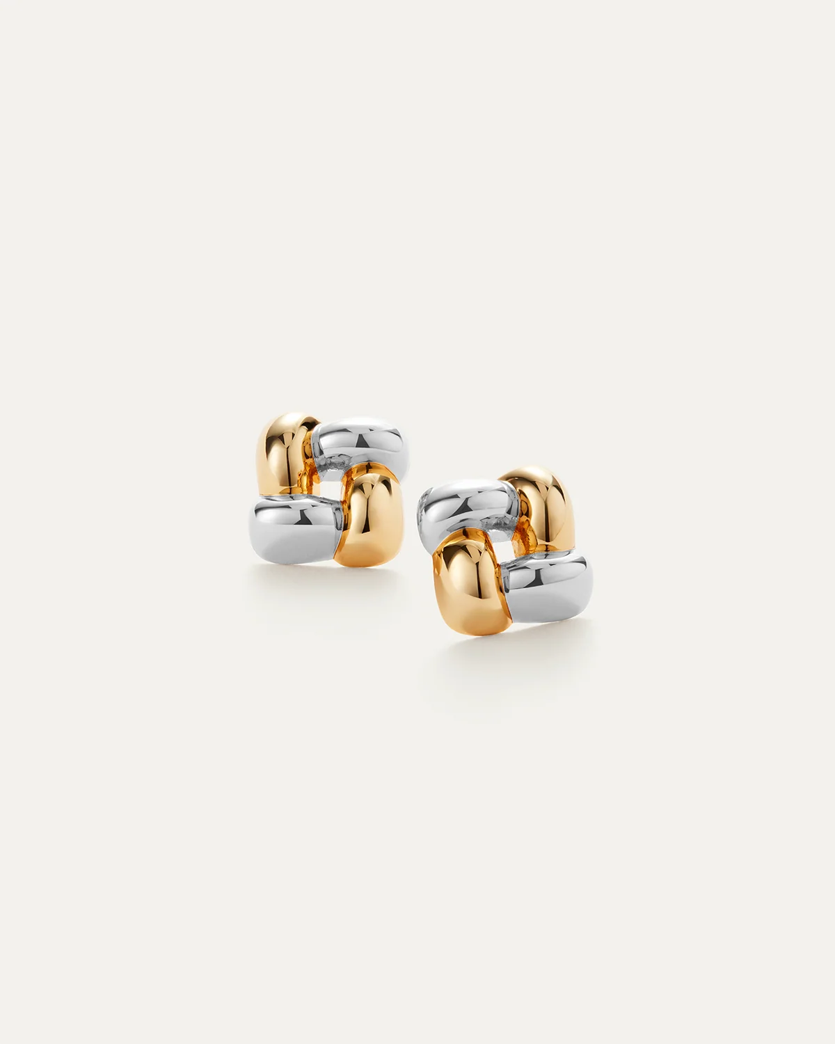 Small Woven Square Earrings - Two Tone