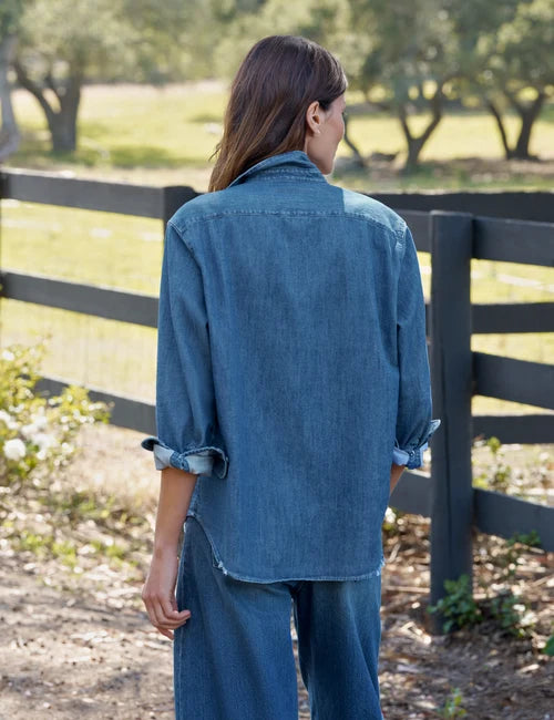 Relaxed Button-Up Shirt in Distressed Indigo Wash