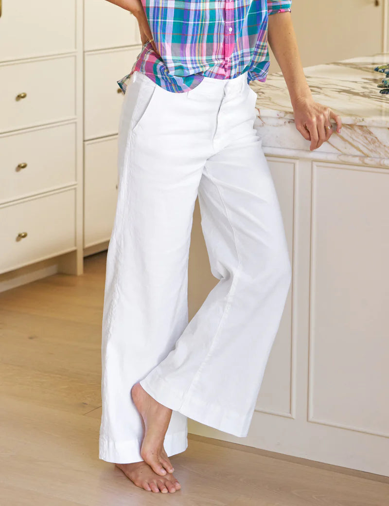 Italian Wide Leg Chino in White Linen