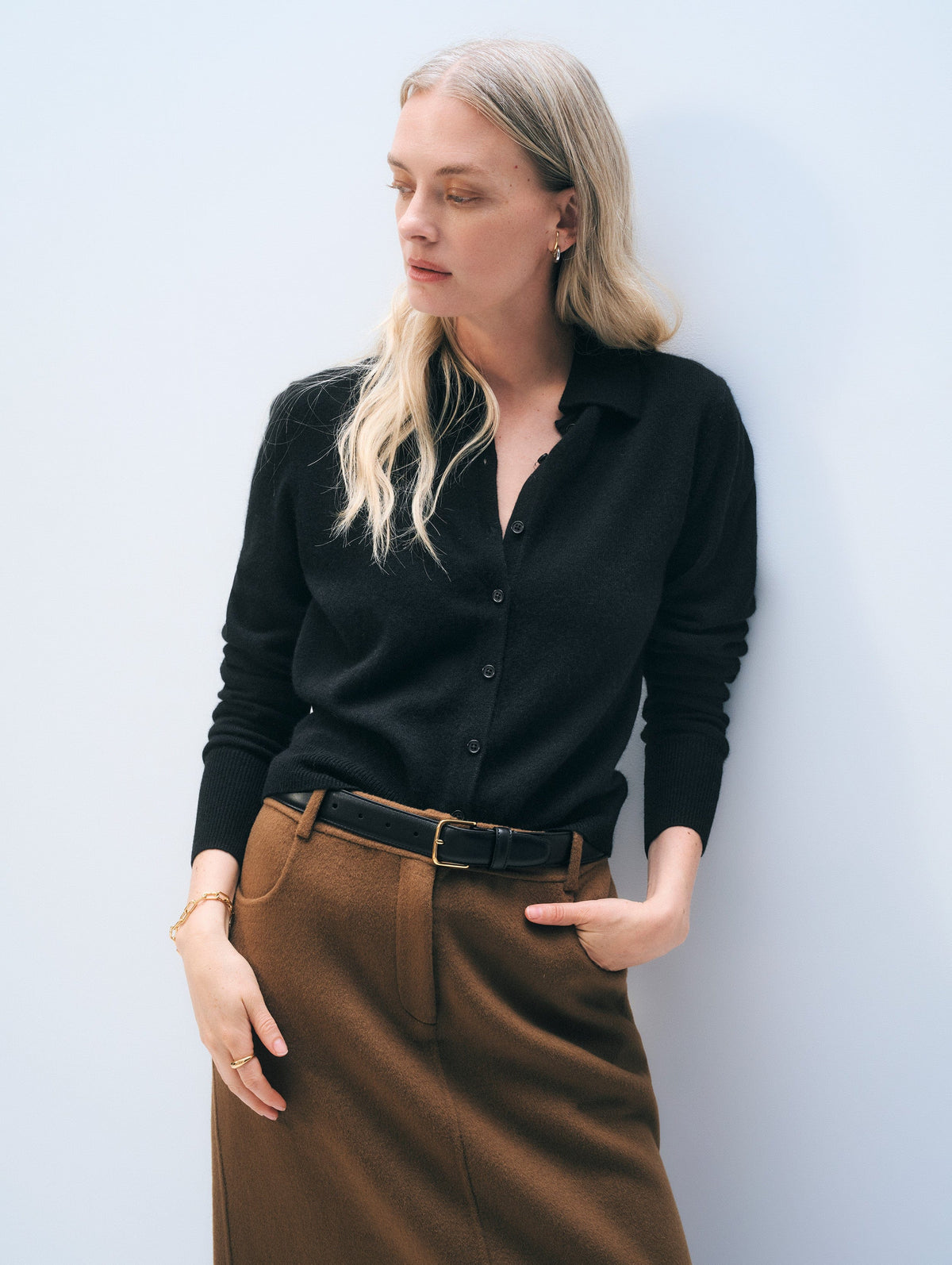 Cashmere Collared Cardigan- Black