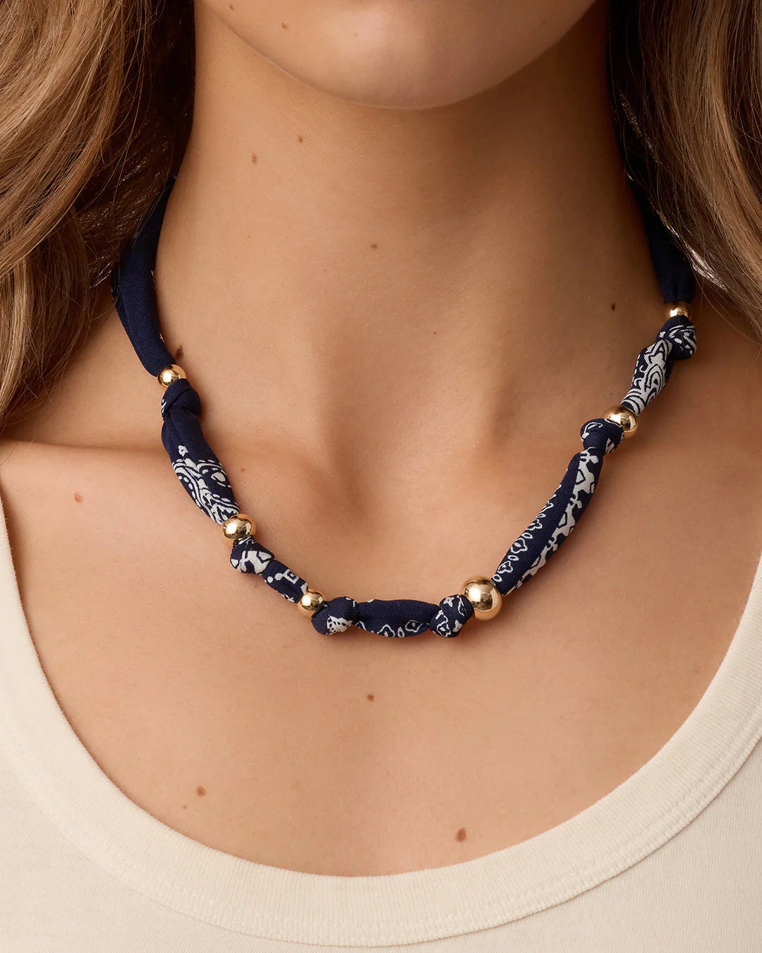 Paisley Bandana Knot Necklace Navy/Gold