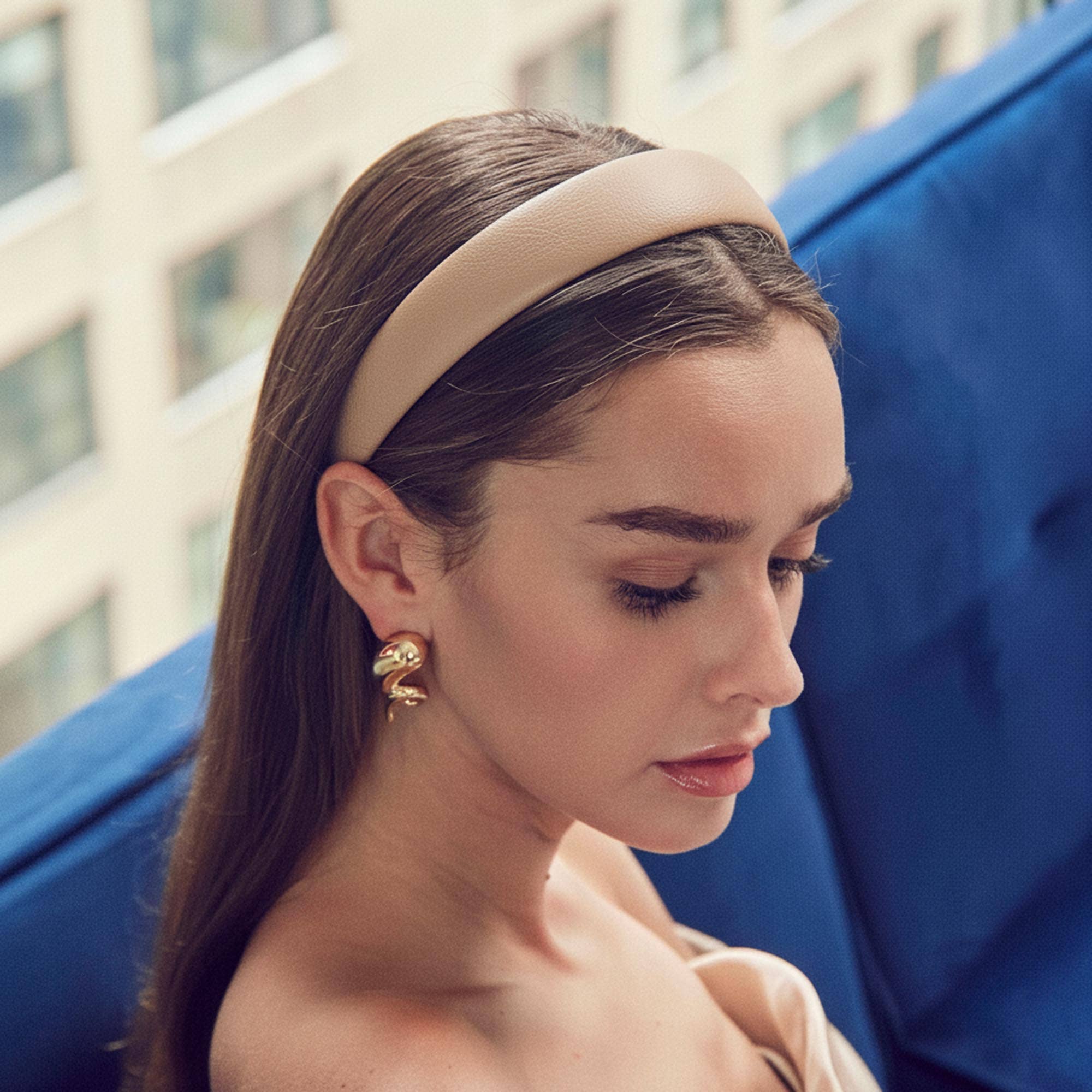 KHAKI FAUX LEATHER BESSETTE HEADBAND
