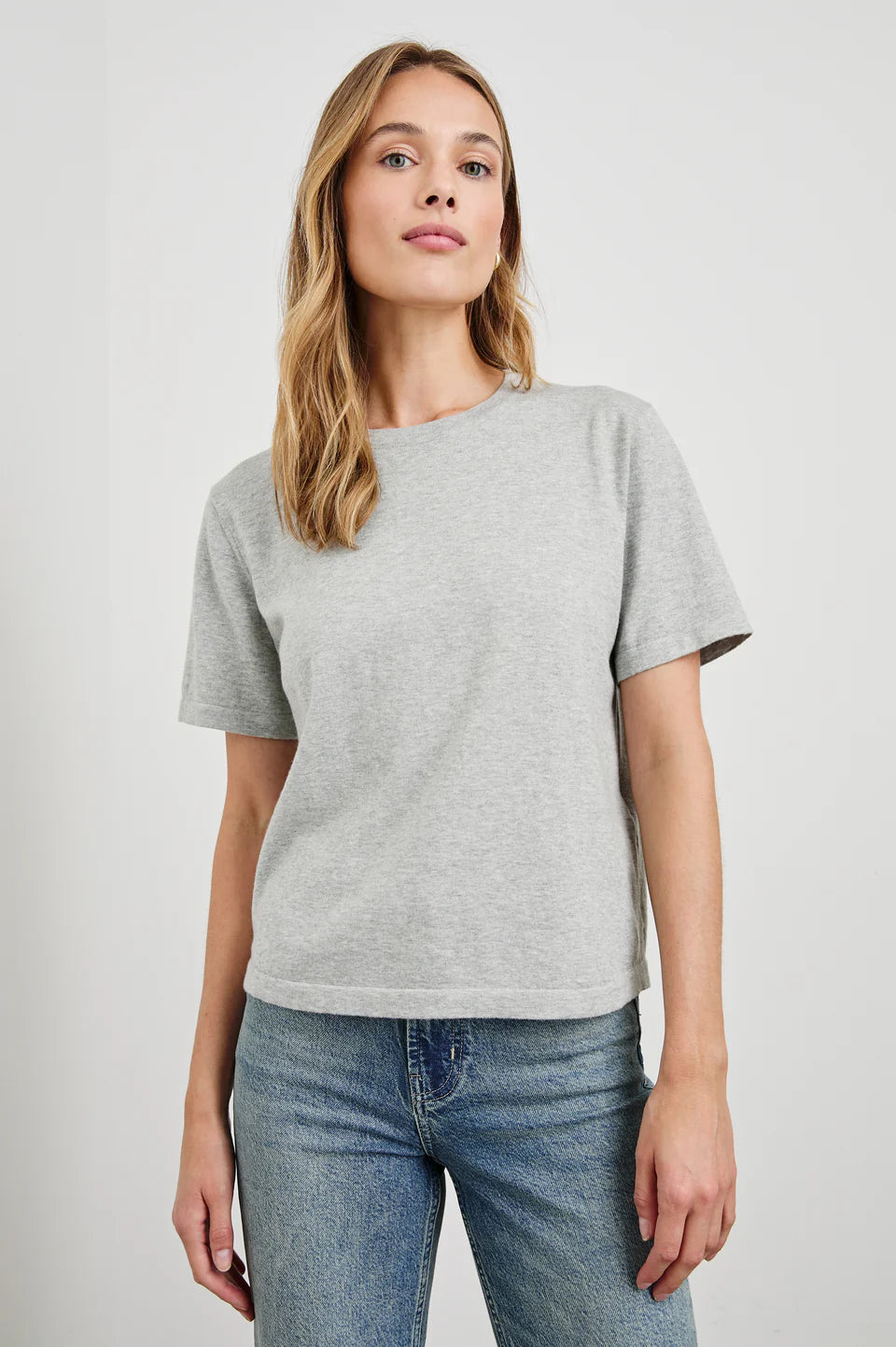 Cotton Cashmere Short Sleeve in Heather Grey