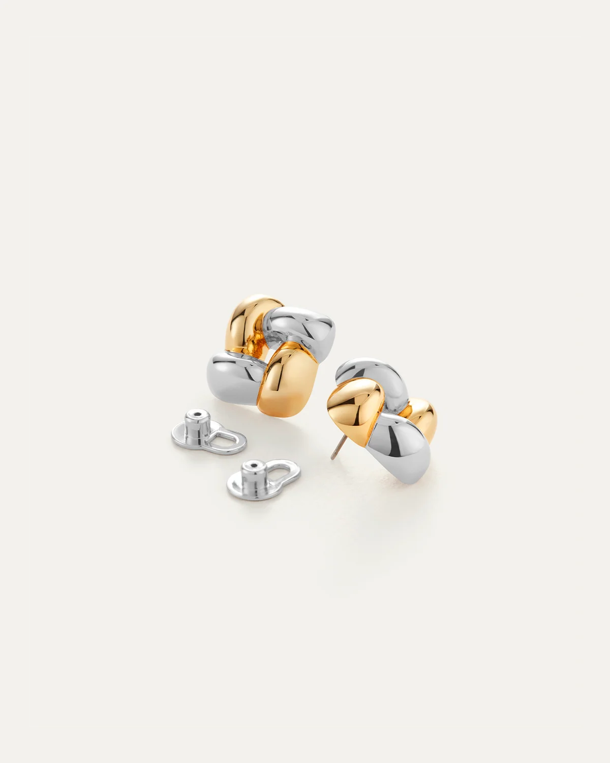 Small Woven Square Earrings - Two Tone