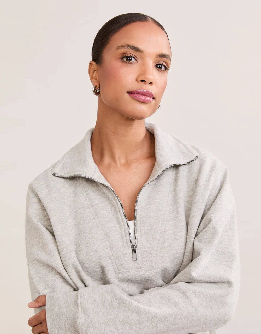 Oxford Unisex Quarter Zip in Heather Grey