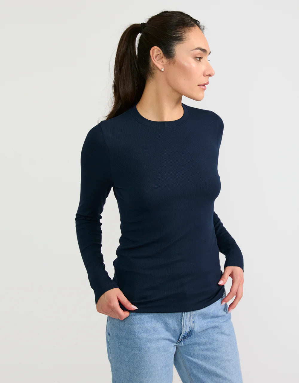 Chicago Ribbed Long Sleeve in Navy
