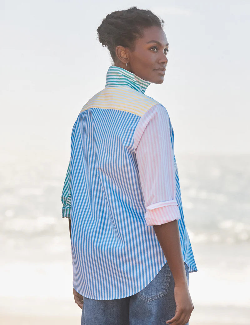 Relaxed Button-Up Shirt in Color Block Stripe