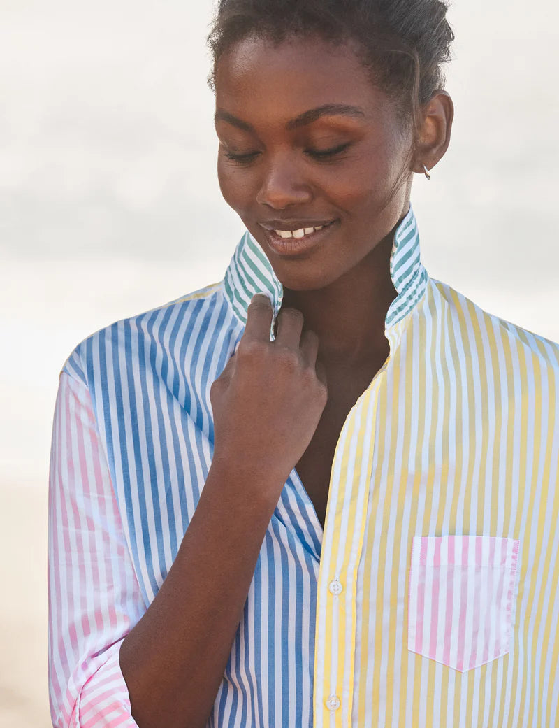 Relaxed Button-Up Shirt in Color Block Stripe