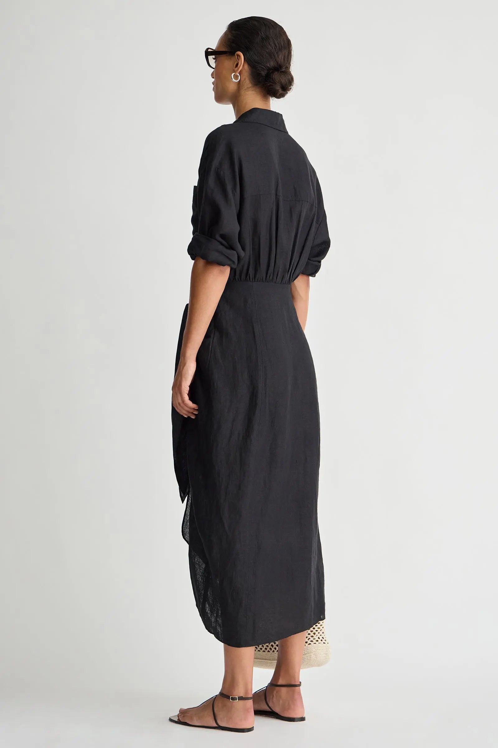 Alessandra Sarong Shirt Dress in Blk Blk