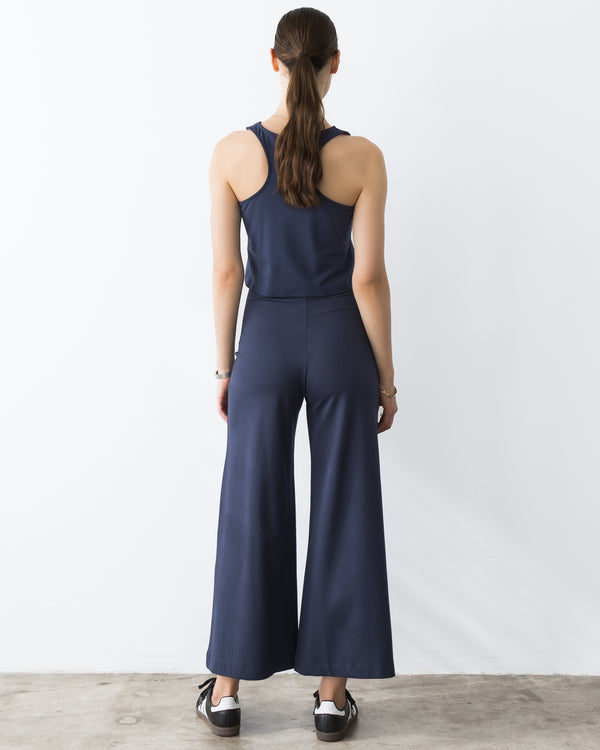 Navy Ponte Knit Cropped Wide Leg Pant