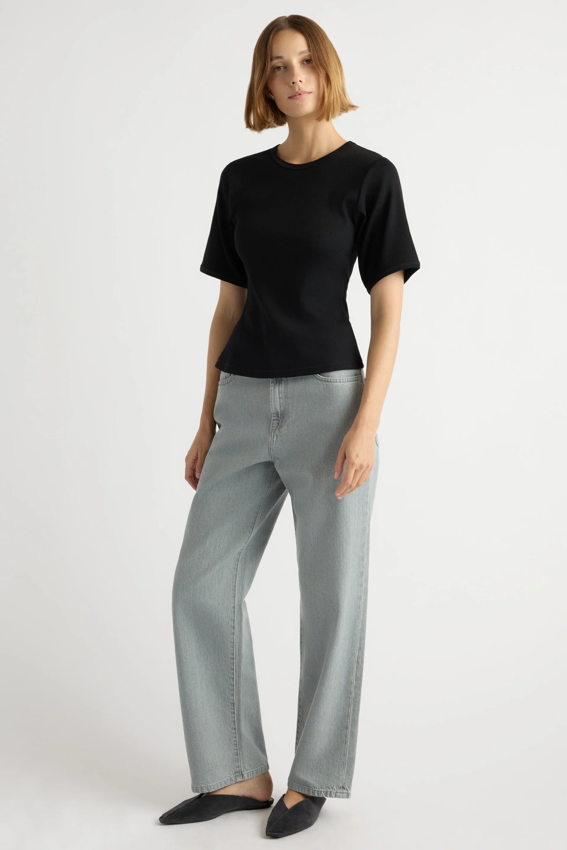 Reanne Ribbed Sculpted Crew-Neck Tee