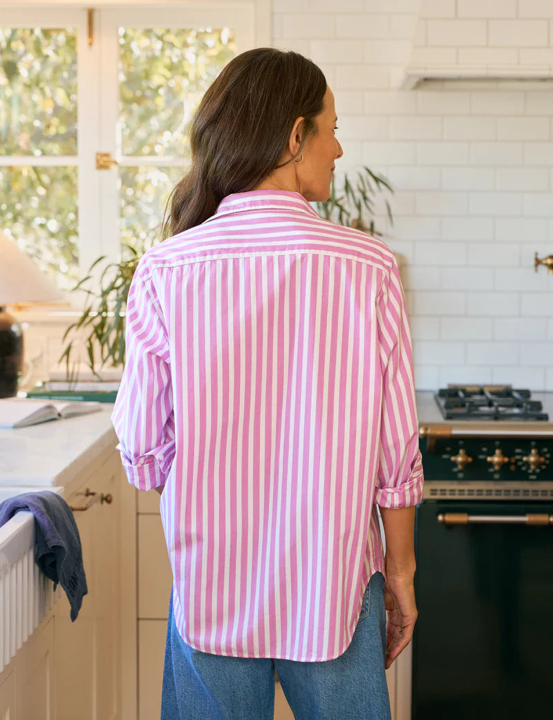 Relaxed Button-Up Shirt in Wide Pink Stripe