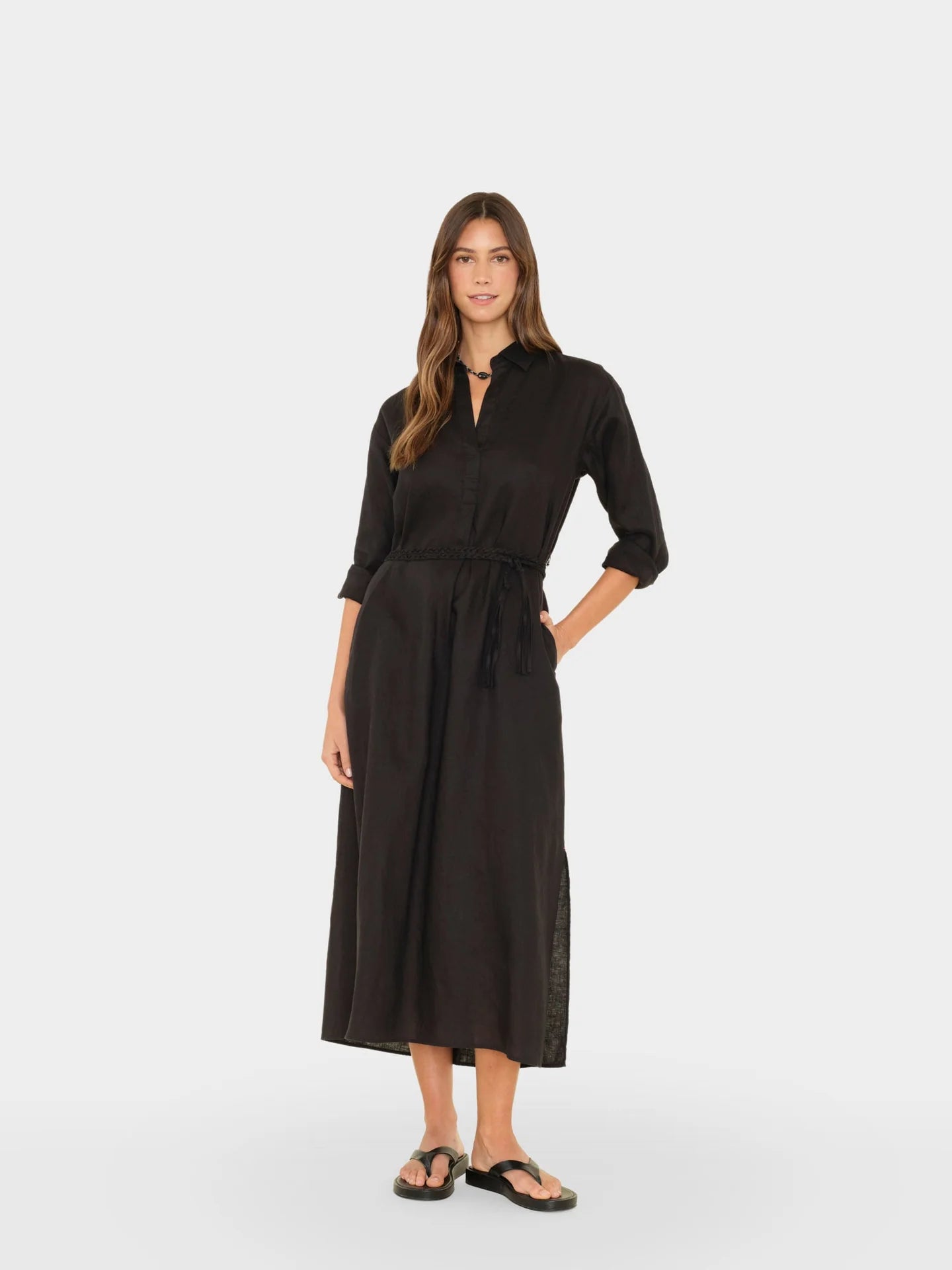 Hollie Dress in Black Linen