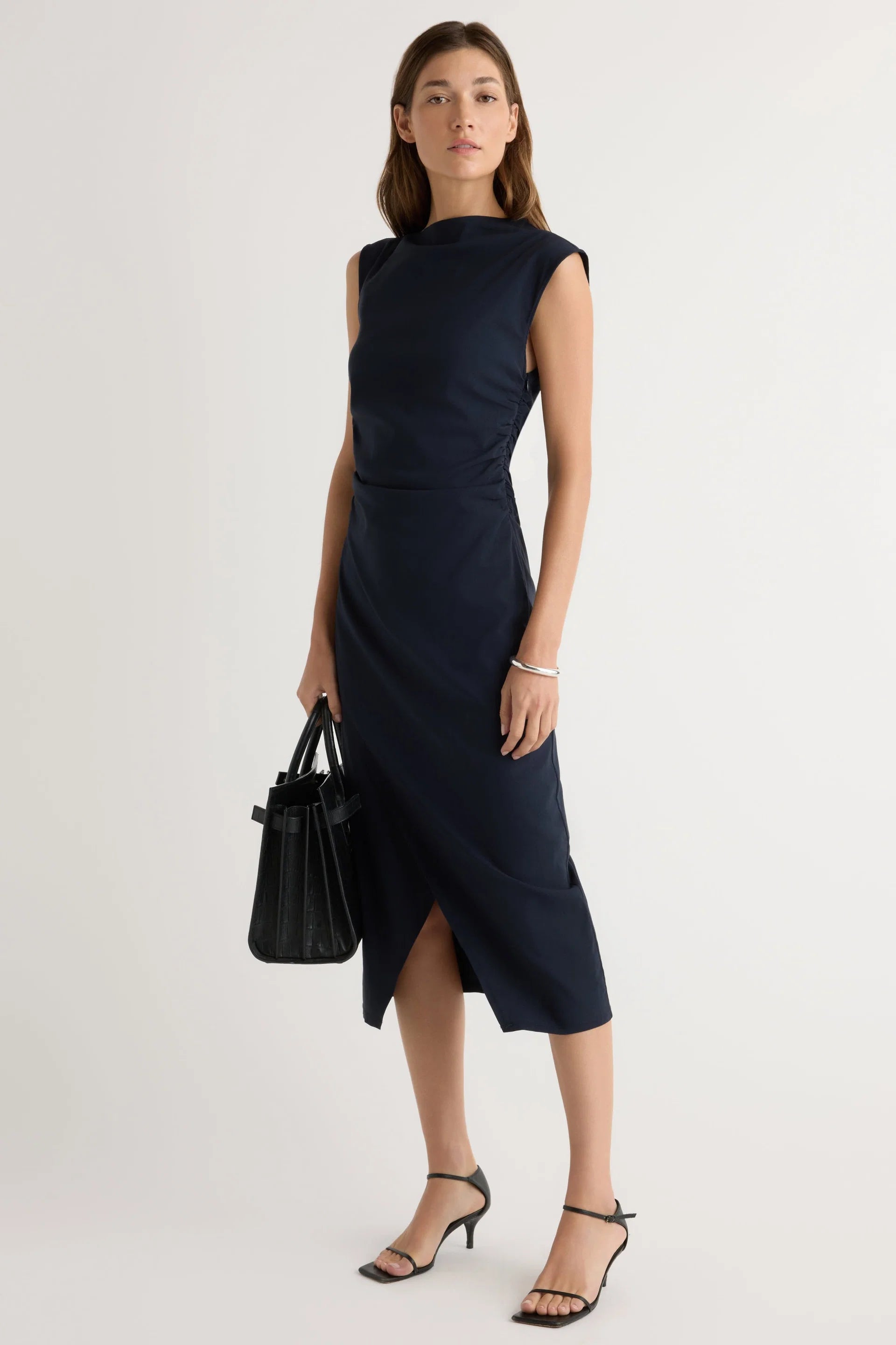 Manon Asymmetrical Neck Ruched Dress