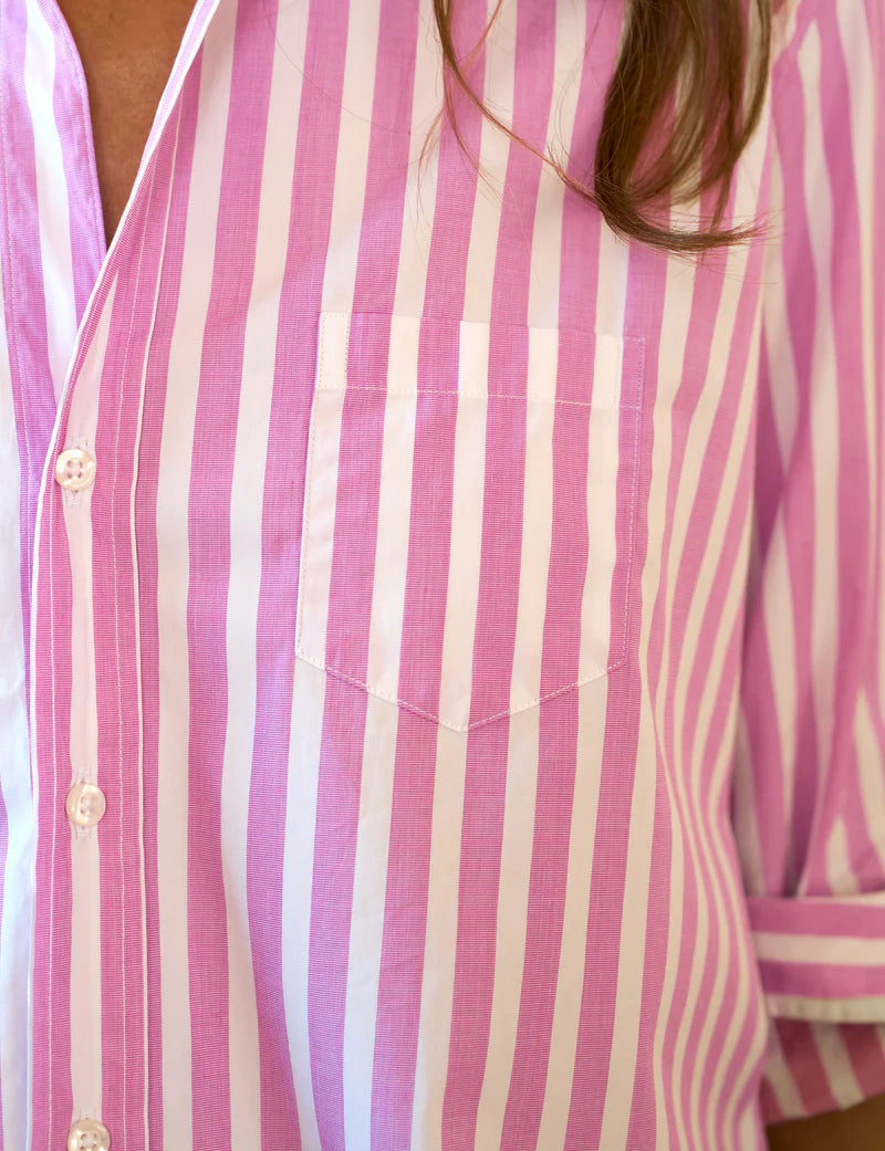Relaxed Button-Up Shirt in Wide Pink Stripe