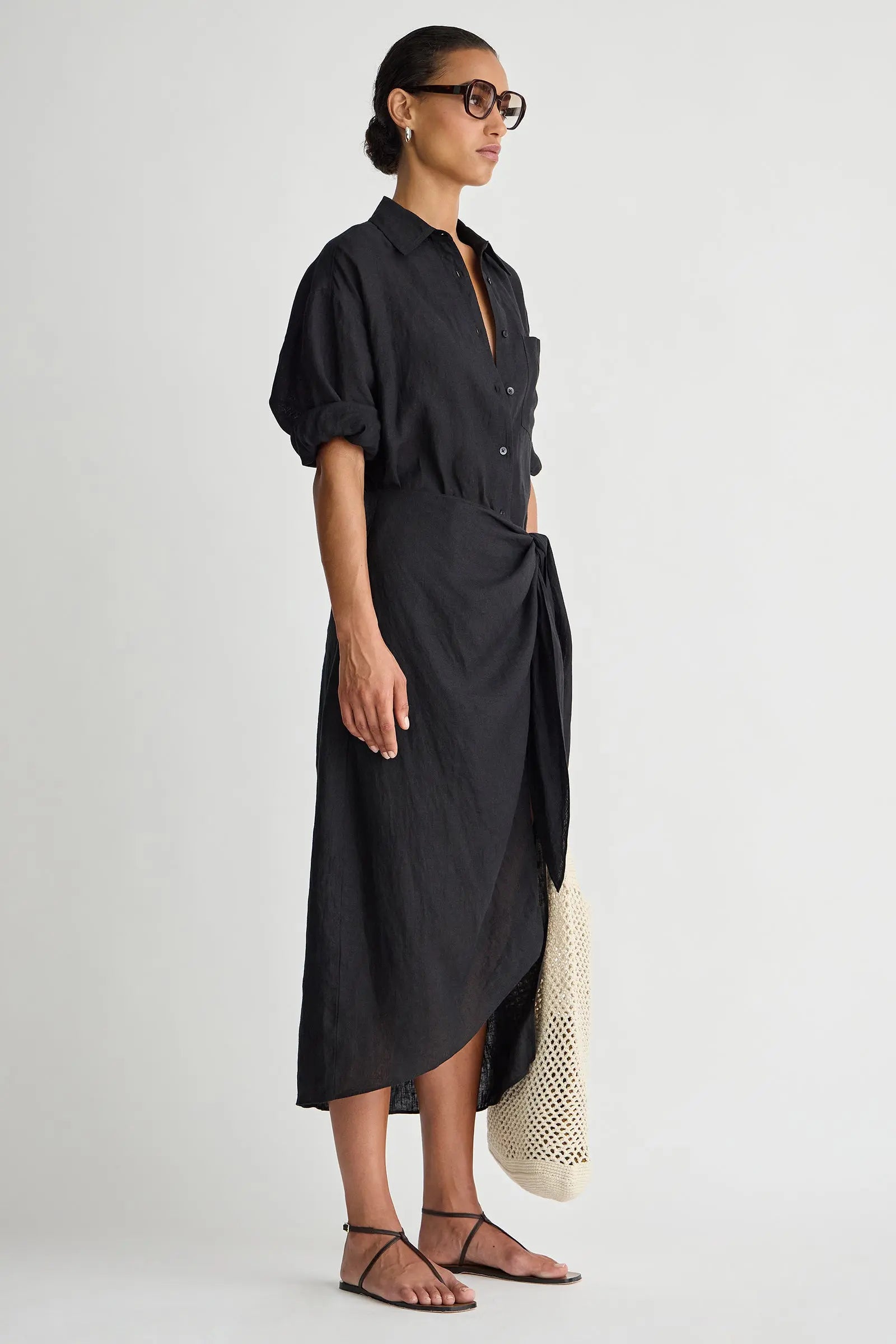 Alessandra Sarong Shirt Dress in Blk Blk