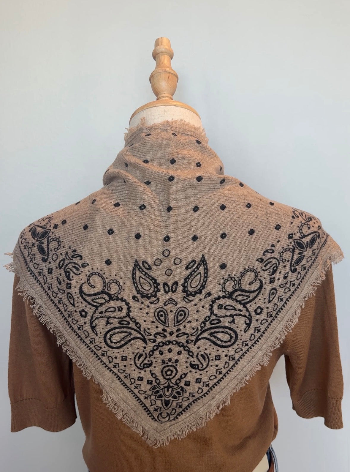 Cashmere Printed Bandana- Taupe Heather