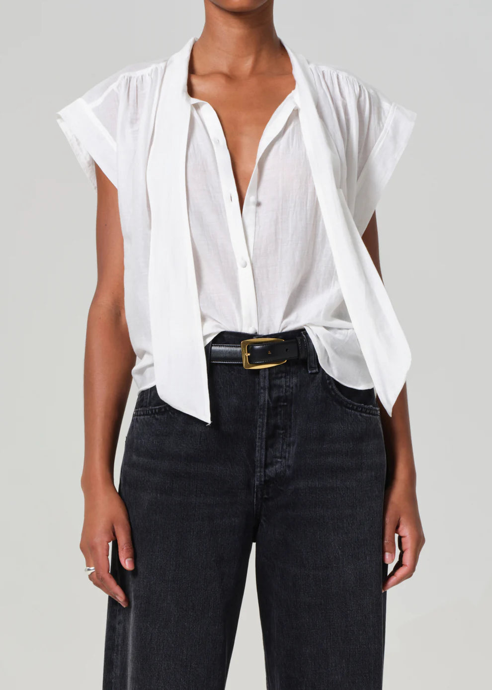 Penny Blouse with Neck Tie in White