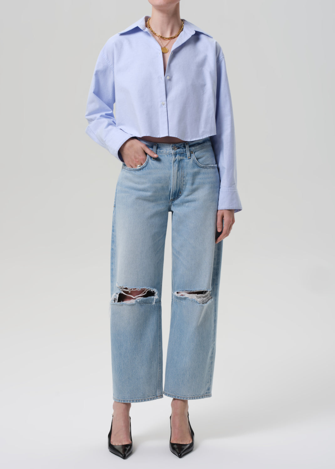 Ana Cropped Shirt in Blue