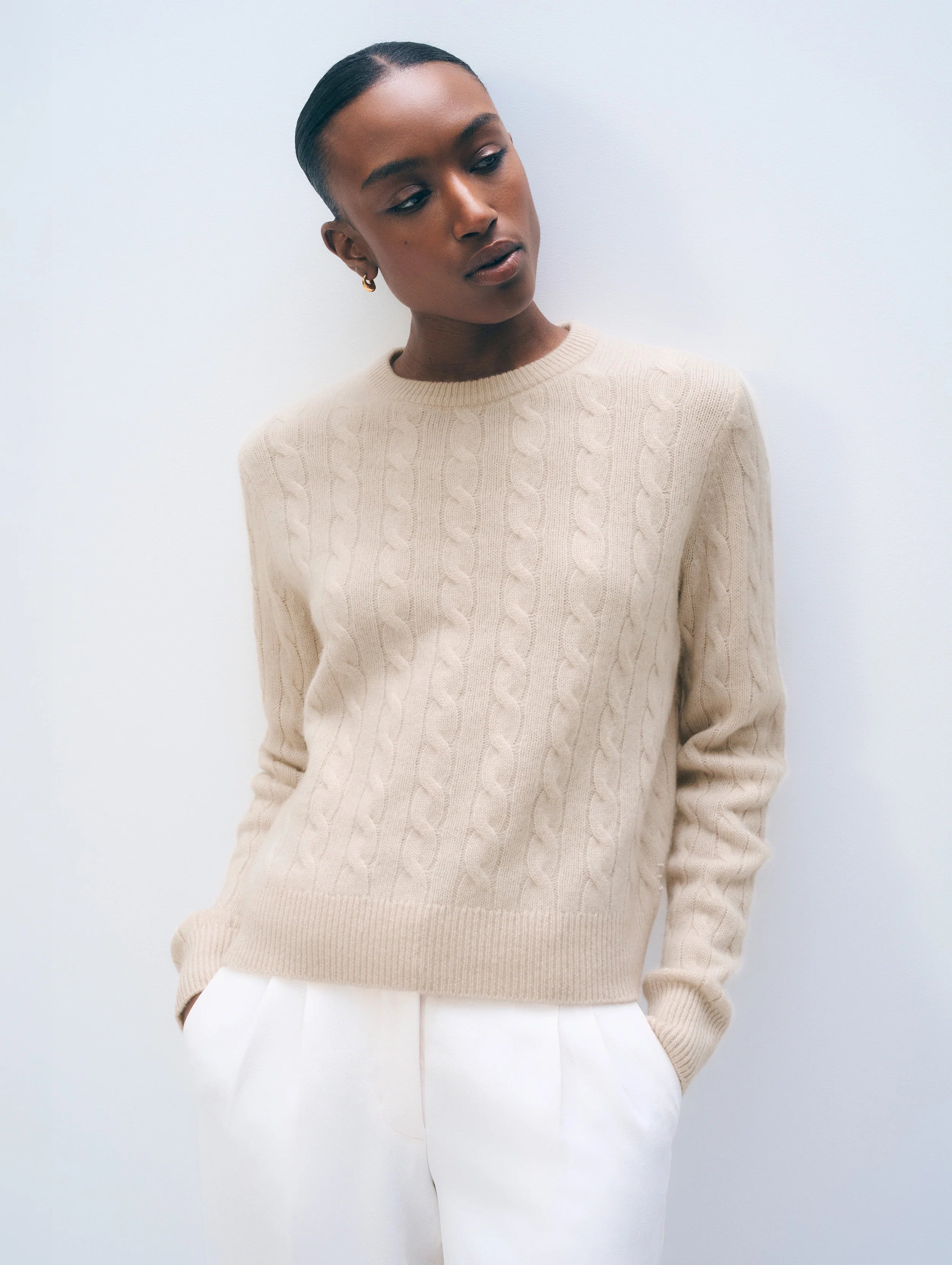 Cashmere Cable Varsity Crewneck